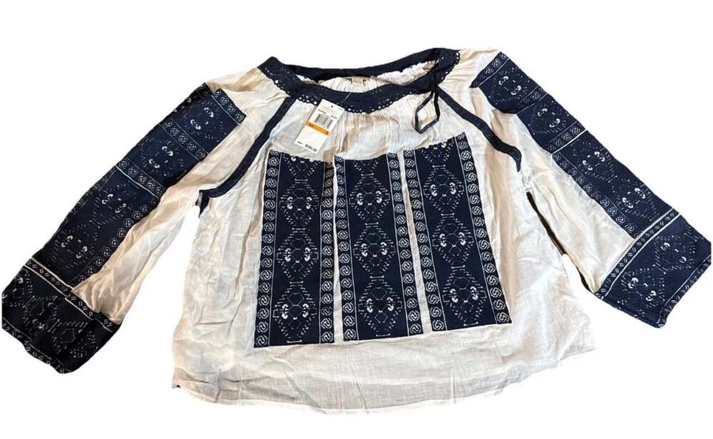 Michael Michael Kors Blouse Size S New Navy Embroidered Cotton Top